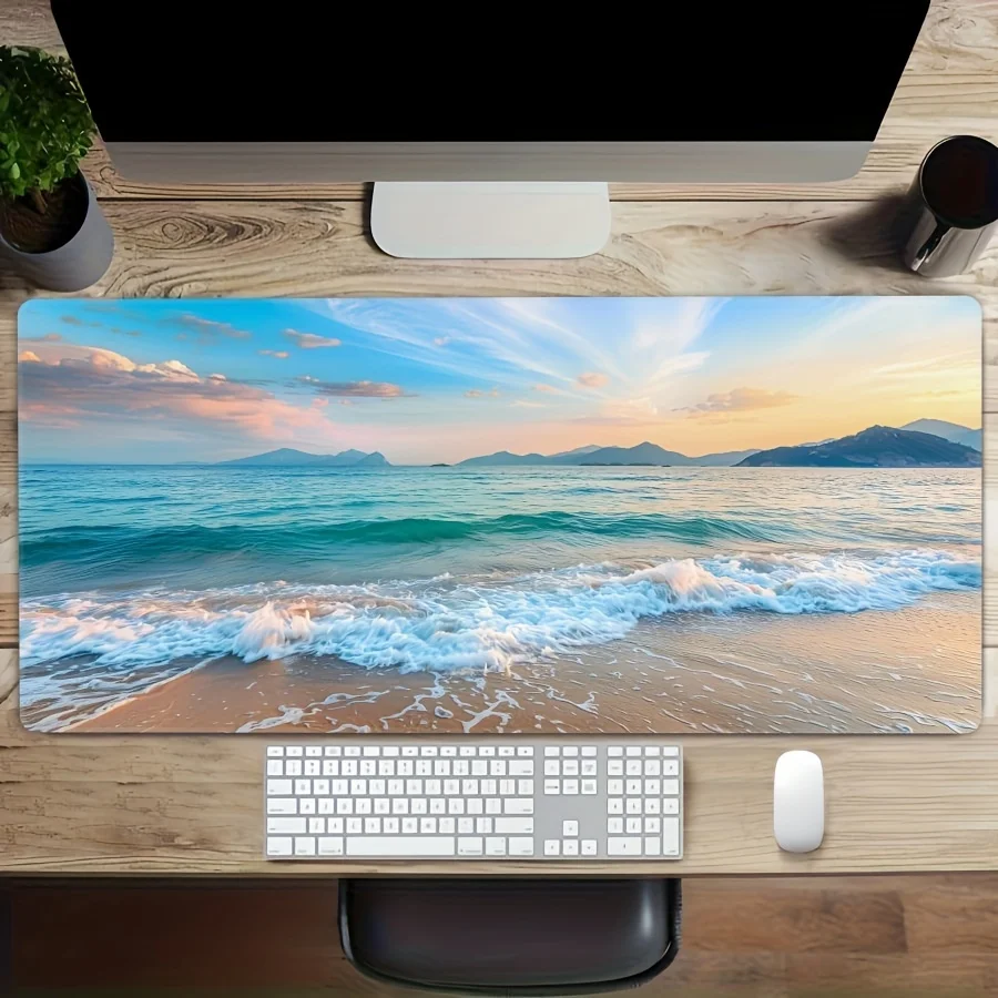 Large Gaming Computer Desk Mat Mouse Pad Turquoise Ocean Beach Keyboard Cover Office Decor Pc Accesories Non-slip Gamepad for Pc