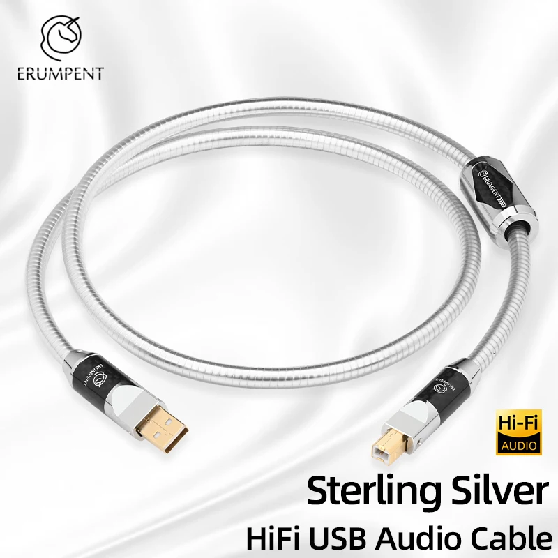 ERUMPENT HiFi USB Audio Cable High Quality Sterling Silver USB Cable Type A to Type B Hifi Cable for DAC Sound Card