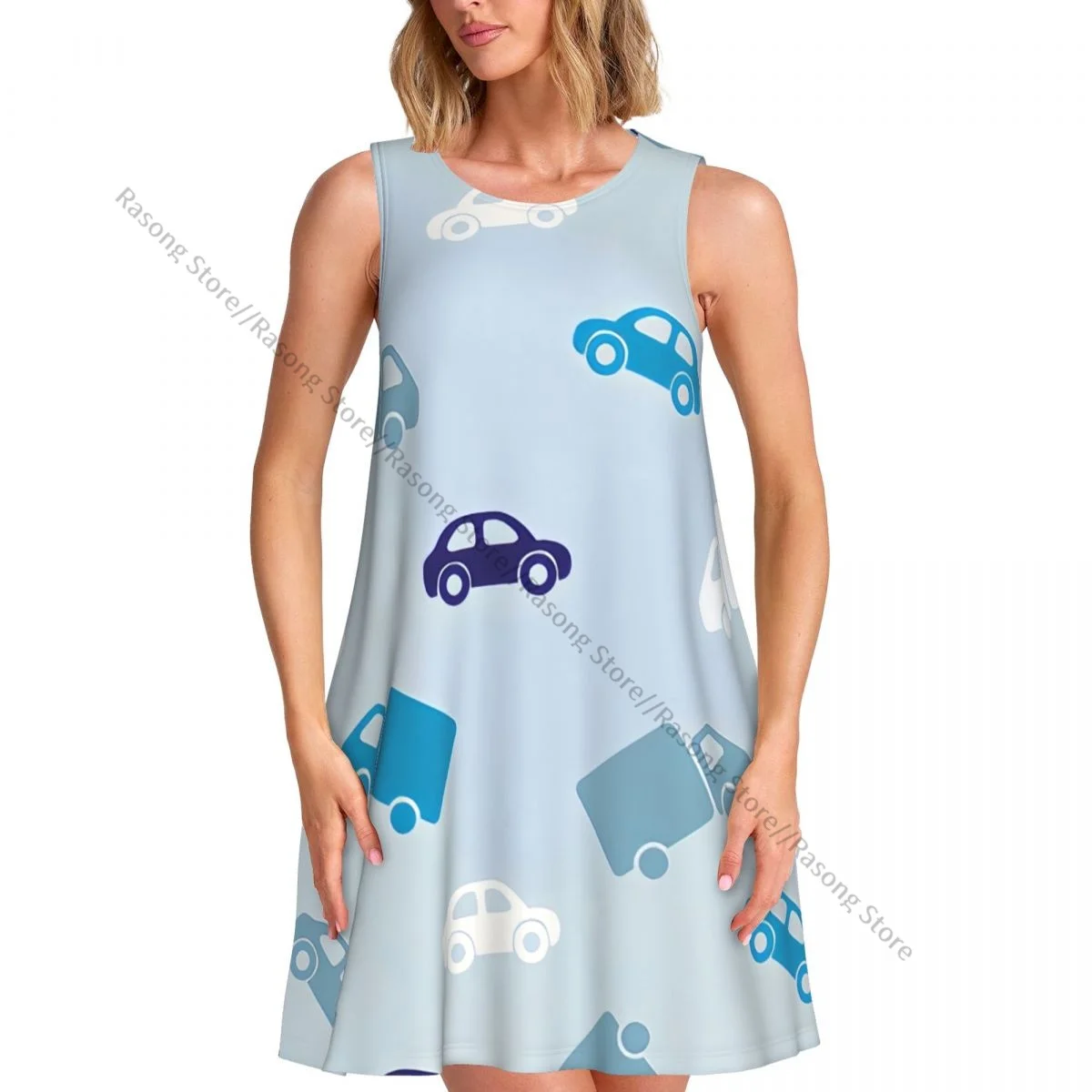 Vestido feminino carro caminhão verão casual camiseta praia cobrir vestido regata