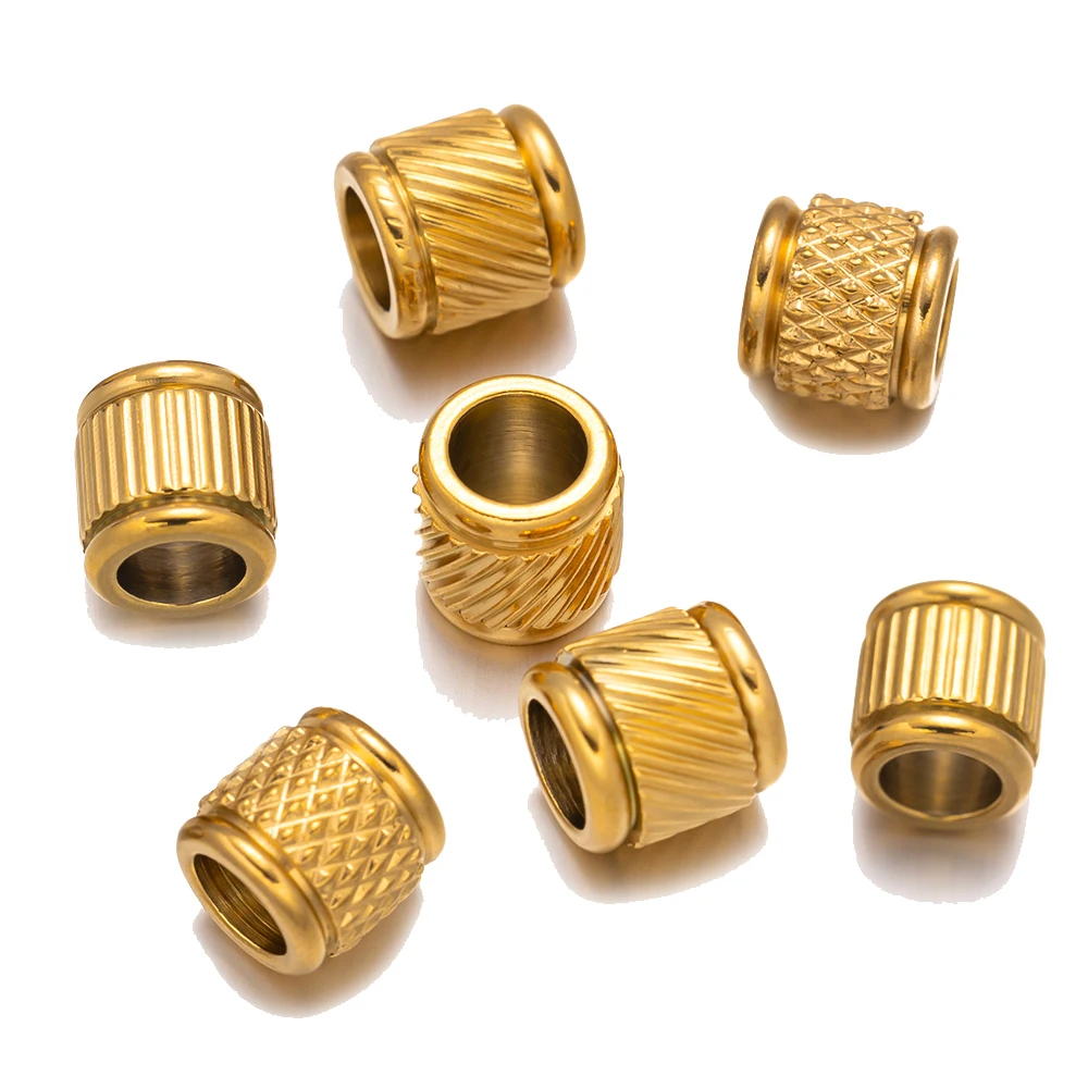 Aço inoxidável Grande Buraco Spacer Beads, Coluna Tubo, solta Charme, DIY Jóias, Pulseira, Colar Fazendo Acessórios, Ouro, 10Pcs