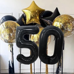 1set Gold Black Balloons 1-9 Black Foil Number Balloon for Men's 30 40 50 60 Happy Birthday Party Decorations DIY Gifts Supply