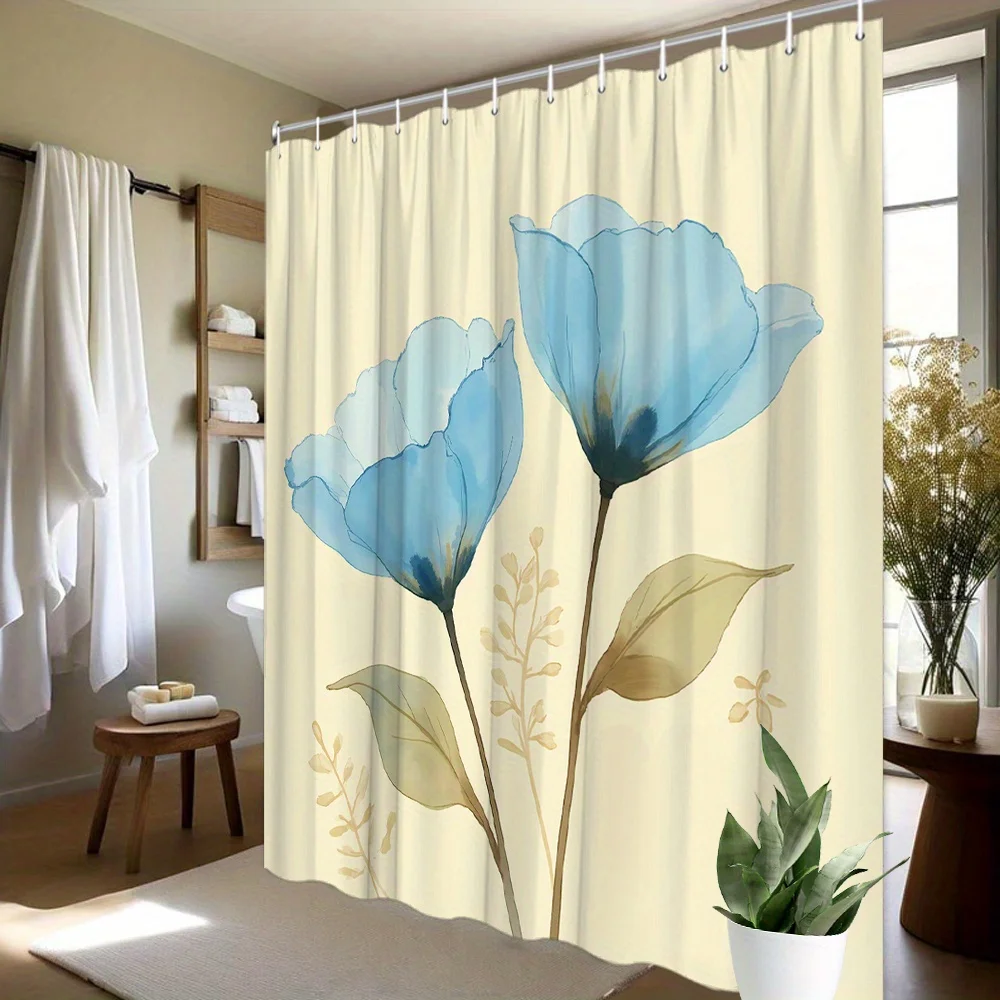 Rideau de douche en polyester, bleu clair, fleurs aquarelles, mots inspirants, Believe Possible, ambiance inspirante, 70,8x70,8 pouces