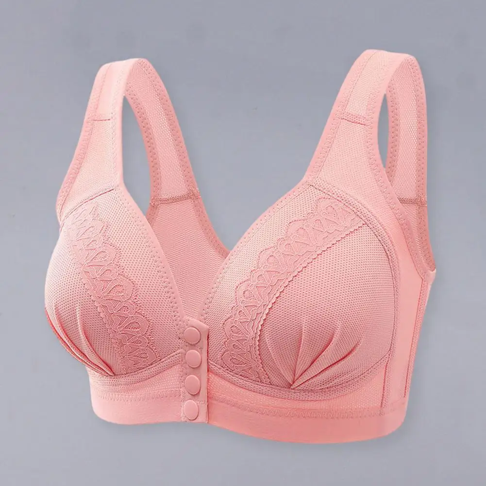 

Middle-aged Mother Thin Underwear Lace Stitching Middle-aged Mother's Wireless Bra Wide Straps Front Button Thin for Gathered