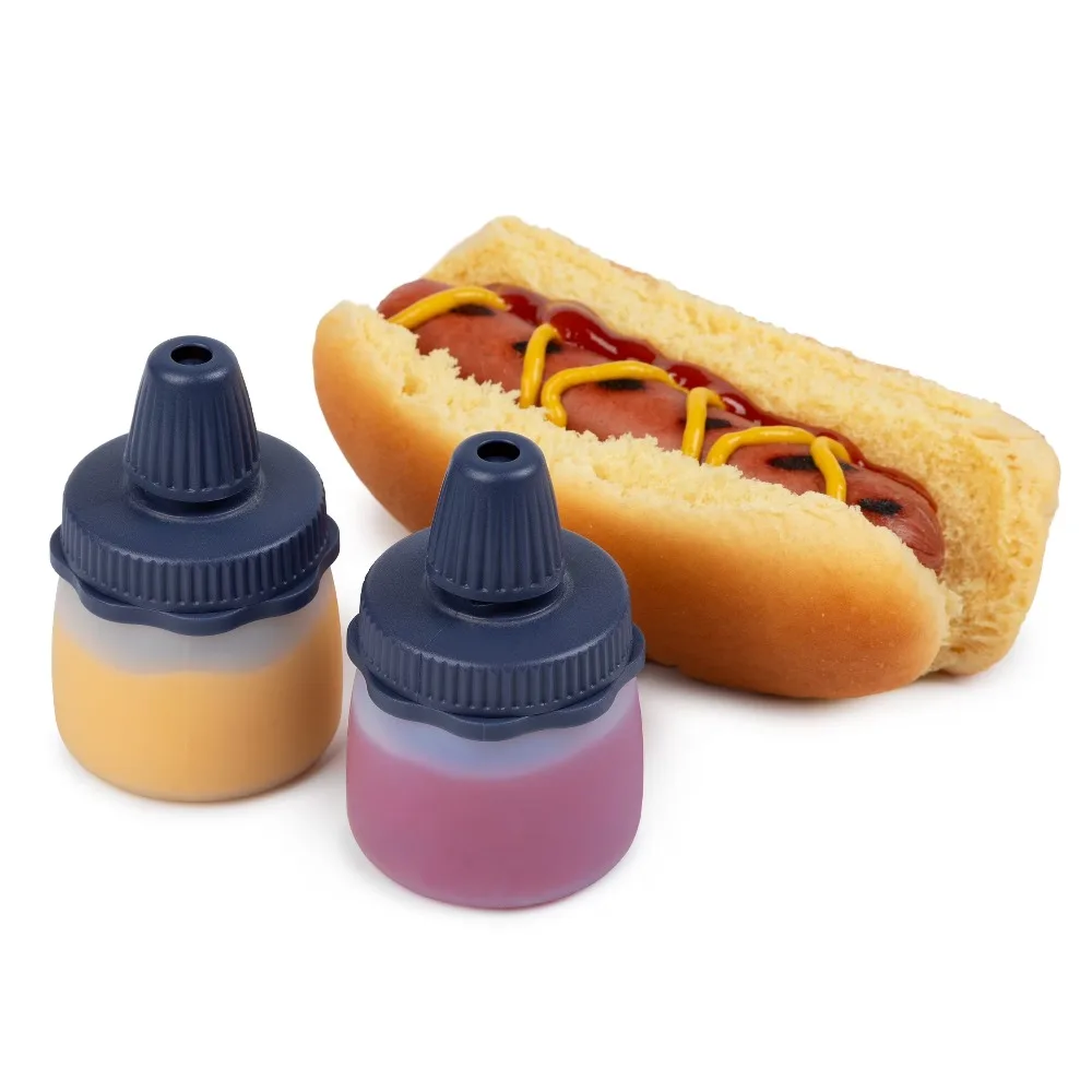 Silicone Squeeze Bottles Blue Reusable Food Storage Containers for Kids School Lunches Travel Picnic Sauce Condiment Dressing
