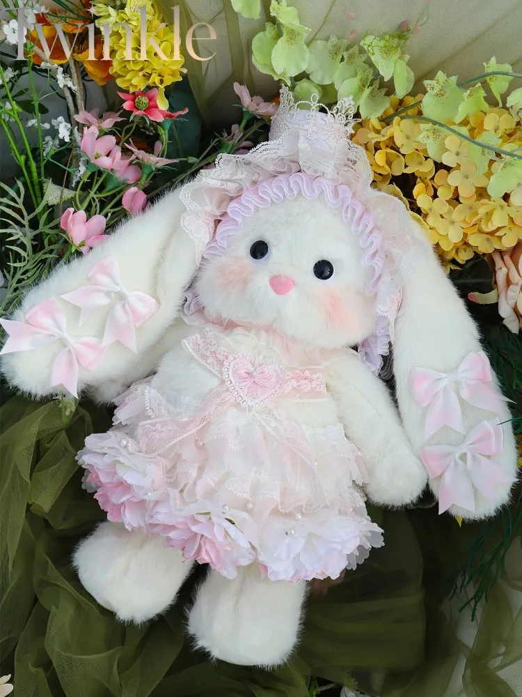 Lolita Plush Bunny Backpack Pink Lace Rabbit Doll Bag Handmade Harajuku Cute Shoulder Bag Gift for Girls