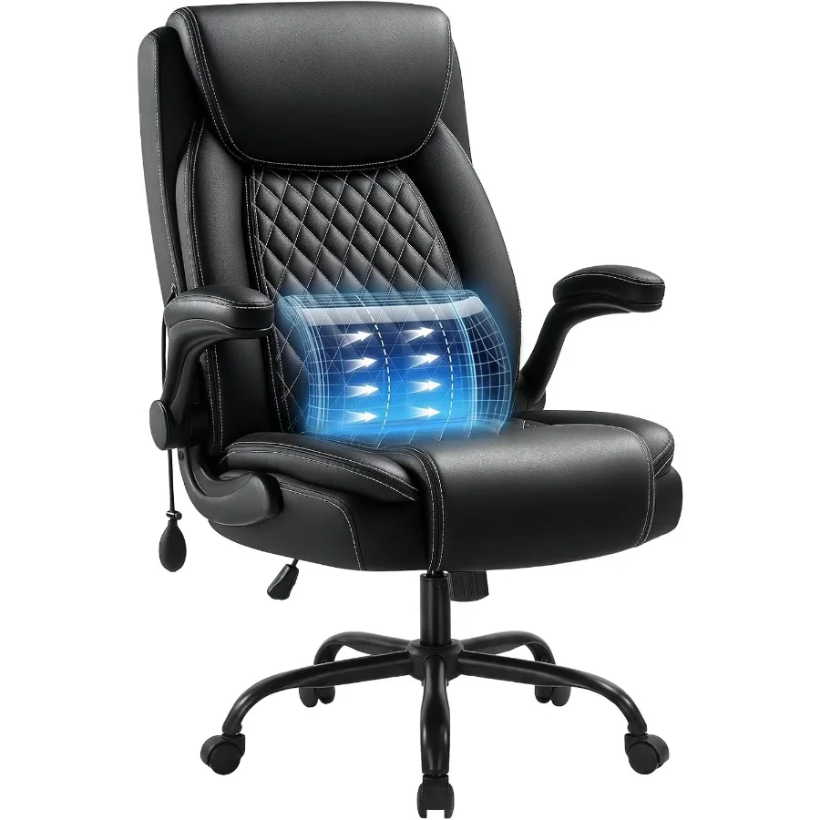 Ergonomic High-Back Executive Office Chair for home office gaming study, premium mesh and PU leather, all-black, adjustable arm