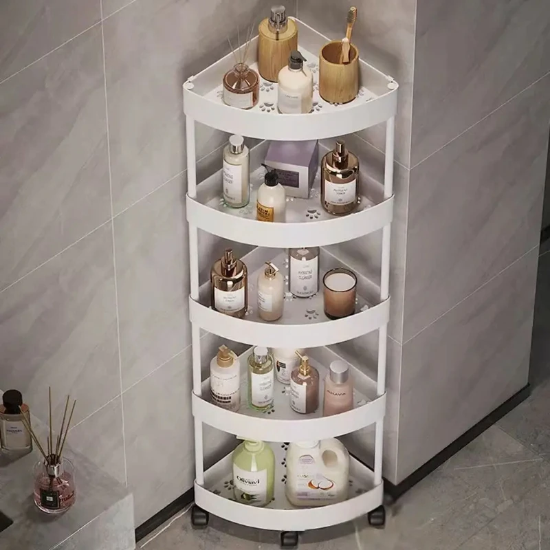 3/4/5-Tier Toilet Storage Rack Tough Plastic Bathroom Corner Shelf Large Capacity Triangle Organizer Bathroom Cabinet