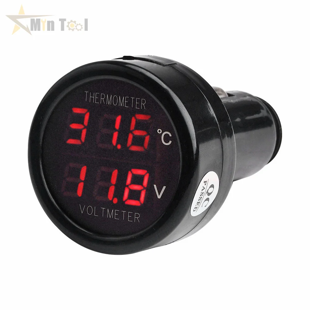 12V 24V Digital Car Voltmeter Thermometer Cigarette Lighter 2 in 1 Battery Monitor Voltage Temperature Meter for Cat Tools