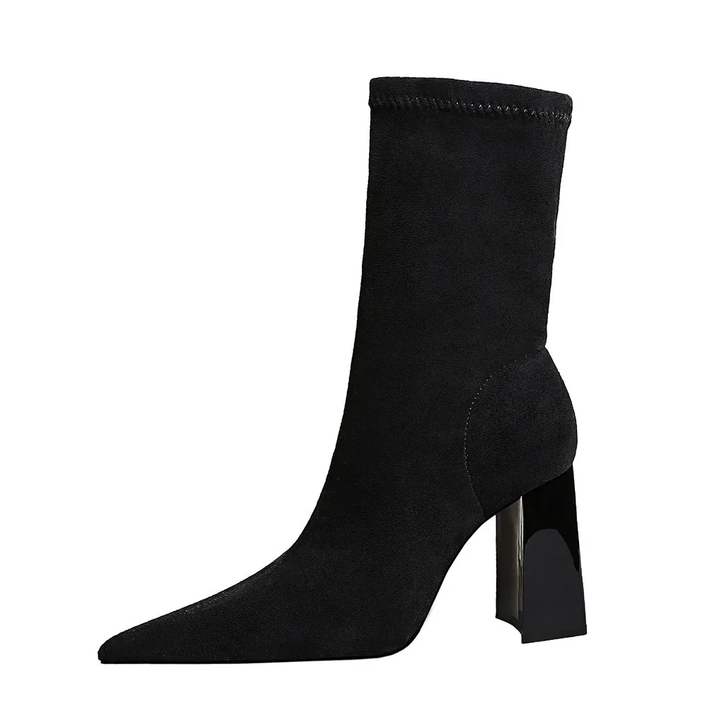 

Style Sexy Nightclub Slimming Thick Heel Super High Heels Suede Pointed Toe Women's Winter Short Boots Boots Pumps Wedding Shoes