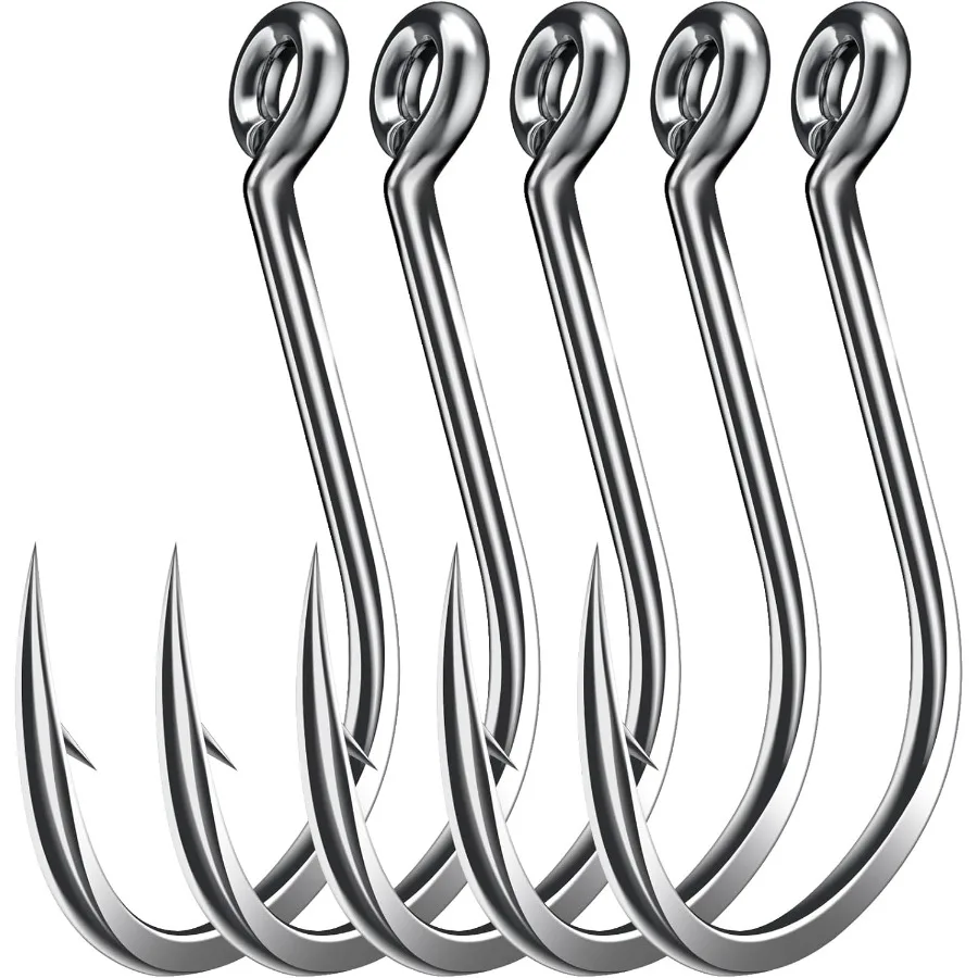 50 قطعة خطافات صيد شائكة حادة من الفولاذ عالي الكربون مقاس واحد فائق القوة مع فتحة لسهولة ربط صندوق محمول آمن متضمن #1