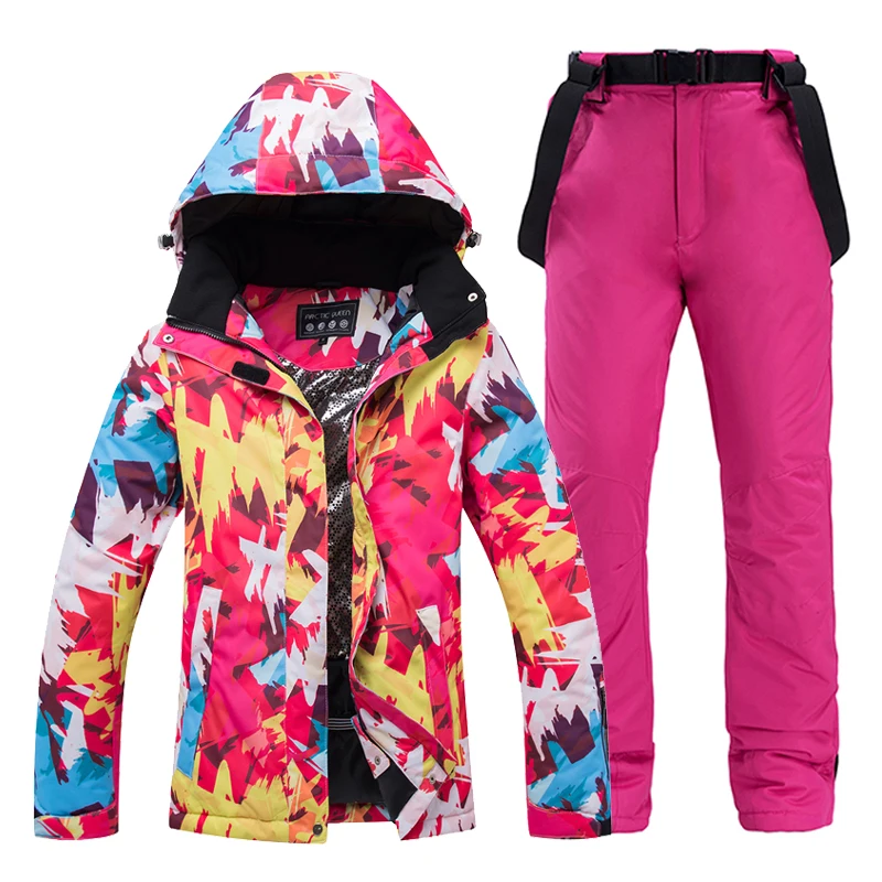 -30, Damen Snow Wear Anzug Sets, Snowboard Kleidung, wasserdicht, Winter kostüm, Ski jacke und Riemen Hose, Gürtel Lätzchen für Frauen