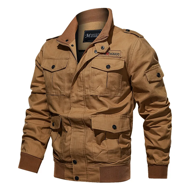 2024 Autumn and Winter Men\'s Casual Workwear Jacket, Multi-Pocket Large Size Military Washed Jacket, Flight Suit Coat