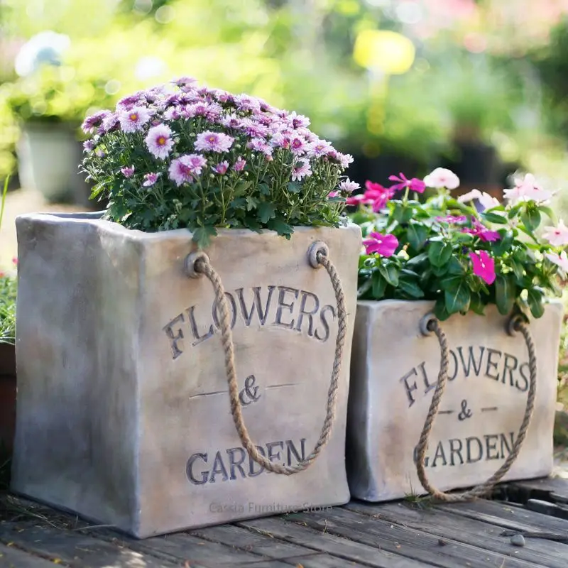 Cement Flower Pot for Balcony, Creative Outdoor Planter Box for Garden, Rustic Decorative Container for Courtyard Patio Decor