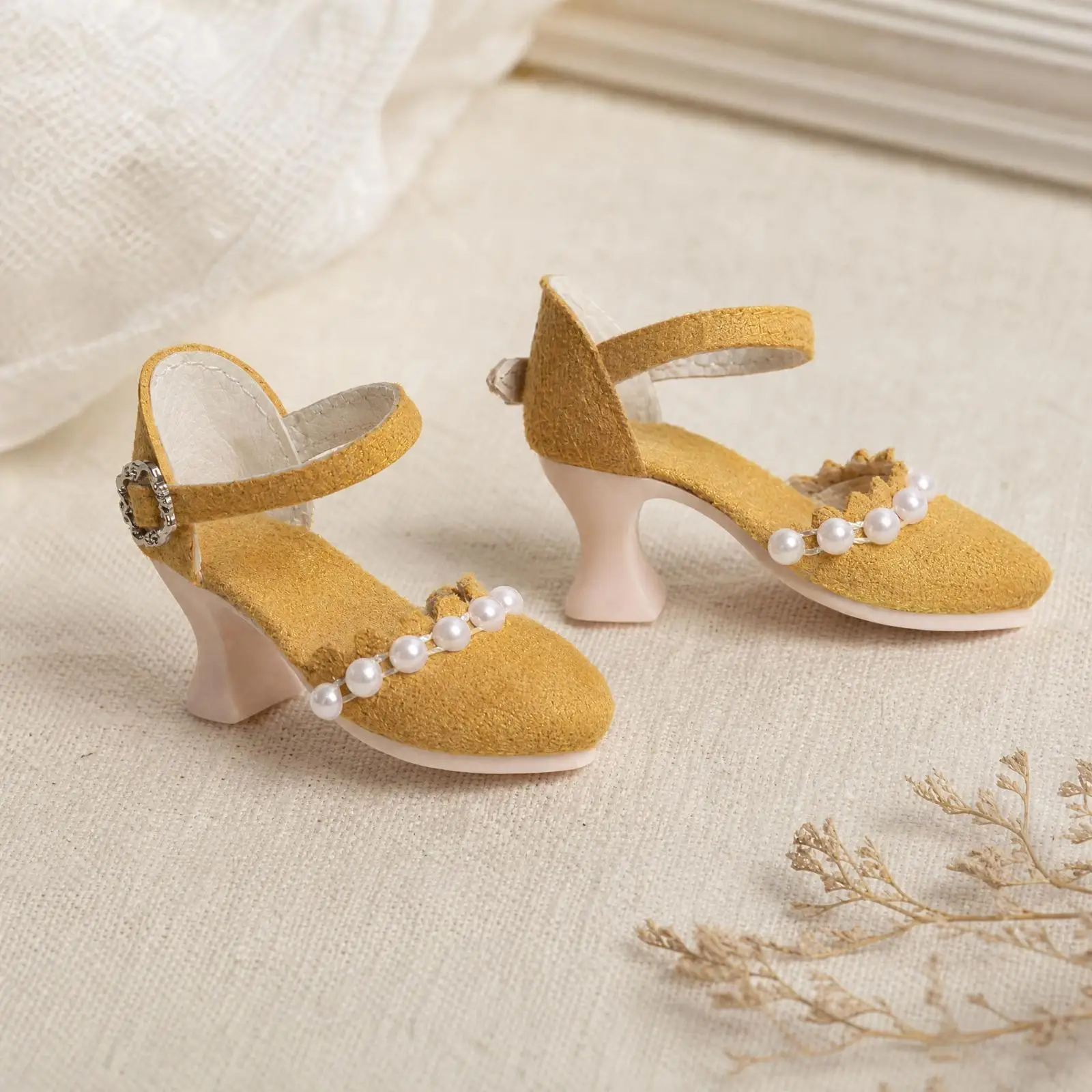 Realistic Doll Heel Footwear Resin High Heels with Textured Upper and Buckle for