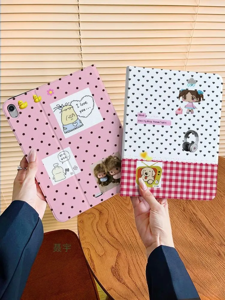 

Cartoon Wave Point iPad Case For iPad Pro 11 13In 2025 iPad Pro 12.9in Air7 10th M4 M5 MINI Book Style Protective Bumper Cover