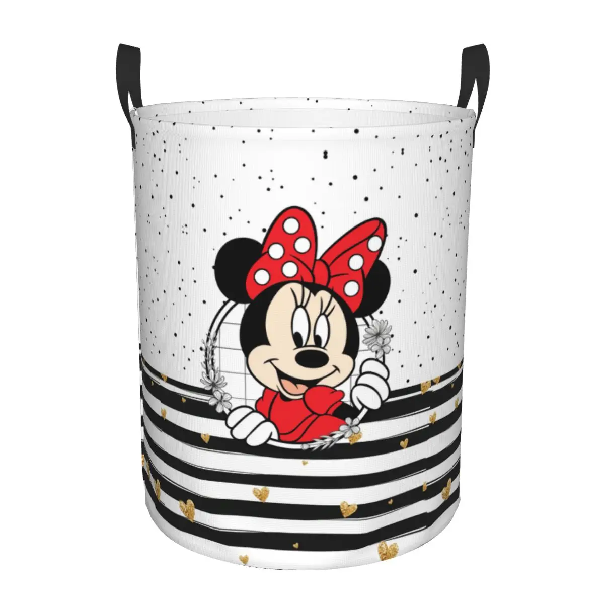 Custom Minnie Mouse Polkadot Anime Laundry Hamper Large Storage Basket Girls Boys Toy Organizer