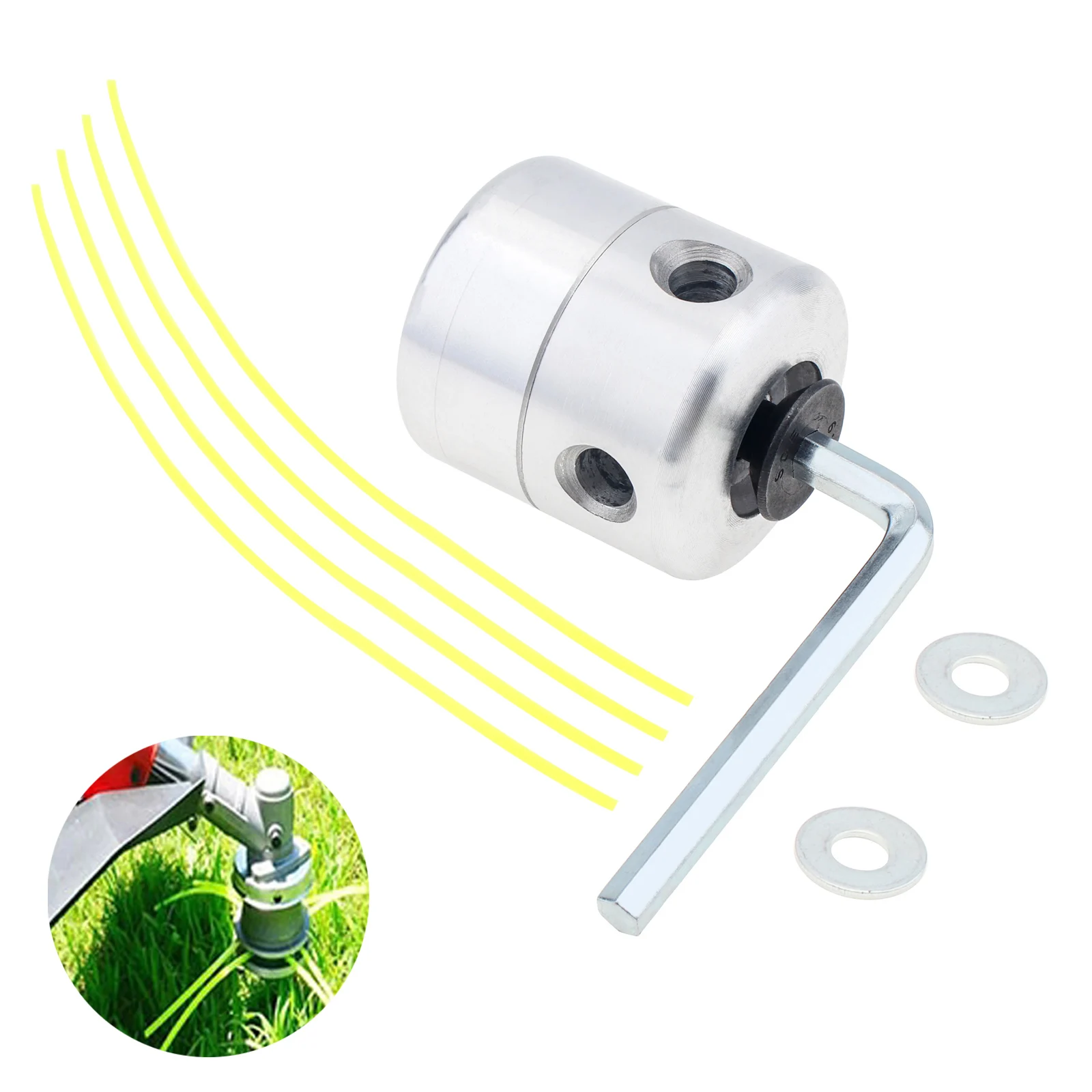 Aluminum Grass Trimmer Head Set with Wrench Mounting Spacer 4 Lawn Mower Rope Lines for Brush Cutter Garden Tool Accessories