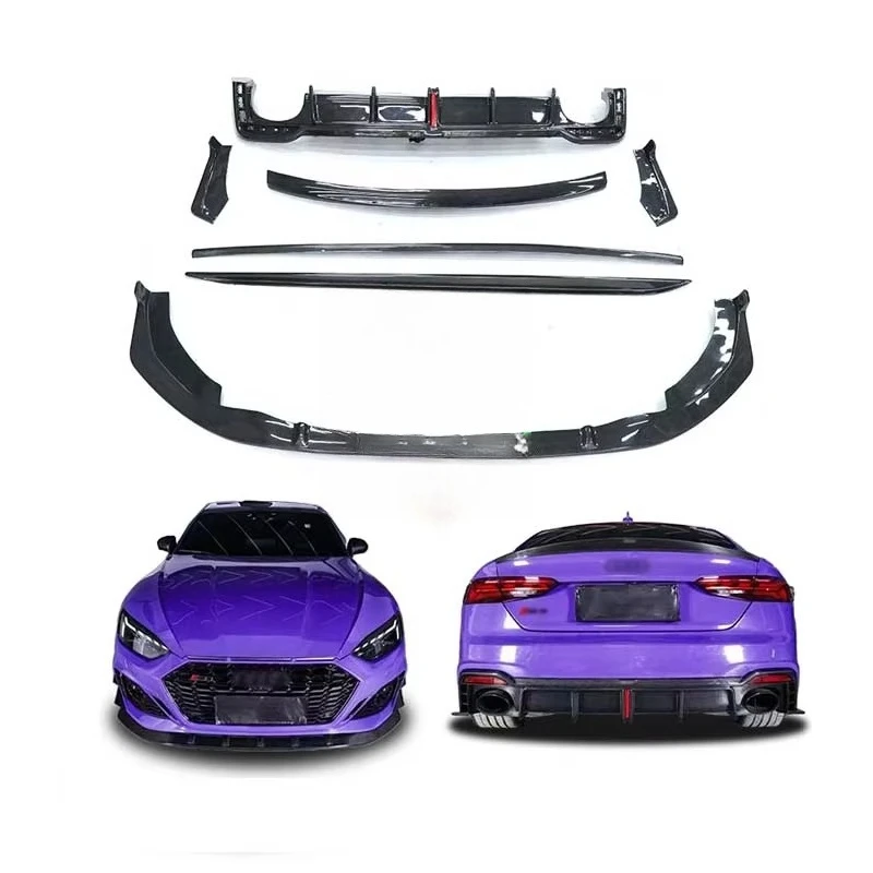 For  RS5 Body Kit 2019-2023 KB Style Carbon Fiber Front Lip Side Skirts Rear Diffuser Rear Spoiler Auto Parts