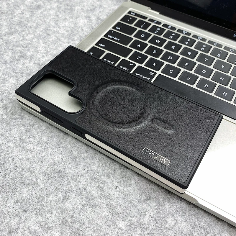 Trendy Hit Color MagSafe Phone Case for Samsung Galaxy S25 Ultra S24 S23 Retro PU Leather Texture Wireless Charging Hard Cover