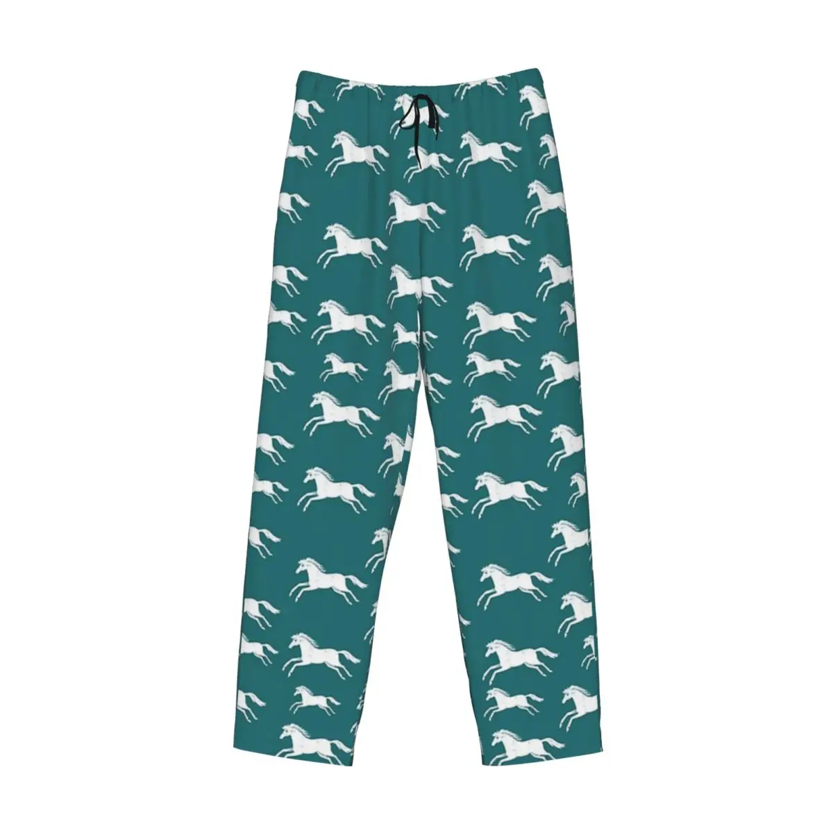 Custom White Horses On Teal Pajama Pants Men Sleepwear Sleep Lounge Bottoms with Pockets