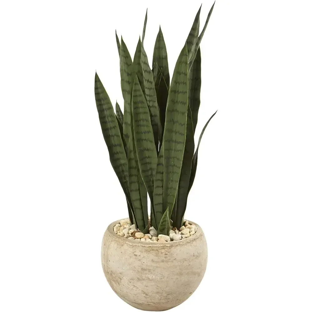 32-inch Tall Artificial Sansevieria Plant in Sand-Colored Planter for Home and Office Decor