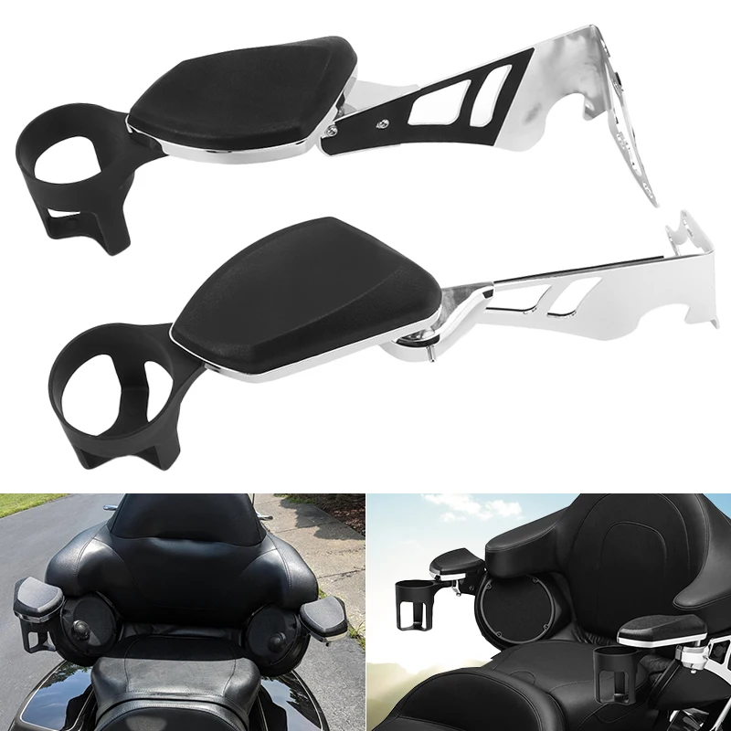 

Motorcycle Adjustable Rear Passenger Armrests W/ Cup Holder For Harley Touring Electra Street Road Glide Ultra Tri Glides 97-13