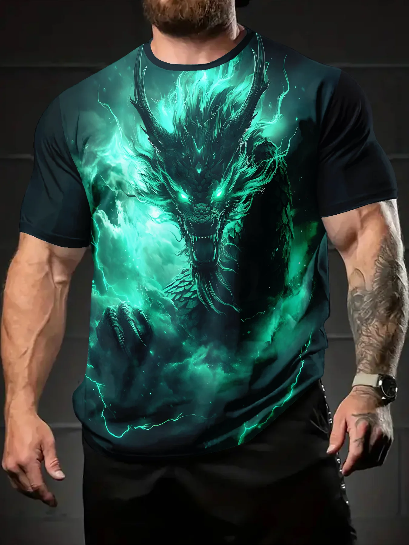 

Fantasy DragonPatternPrintedT-shirt Breathable Summer Short-sleeved Casual Outdoor Wear,regular Fit Round Neck,comfortable Style
