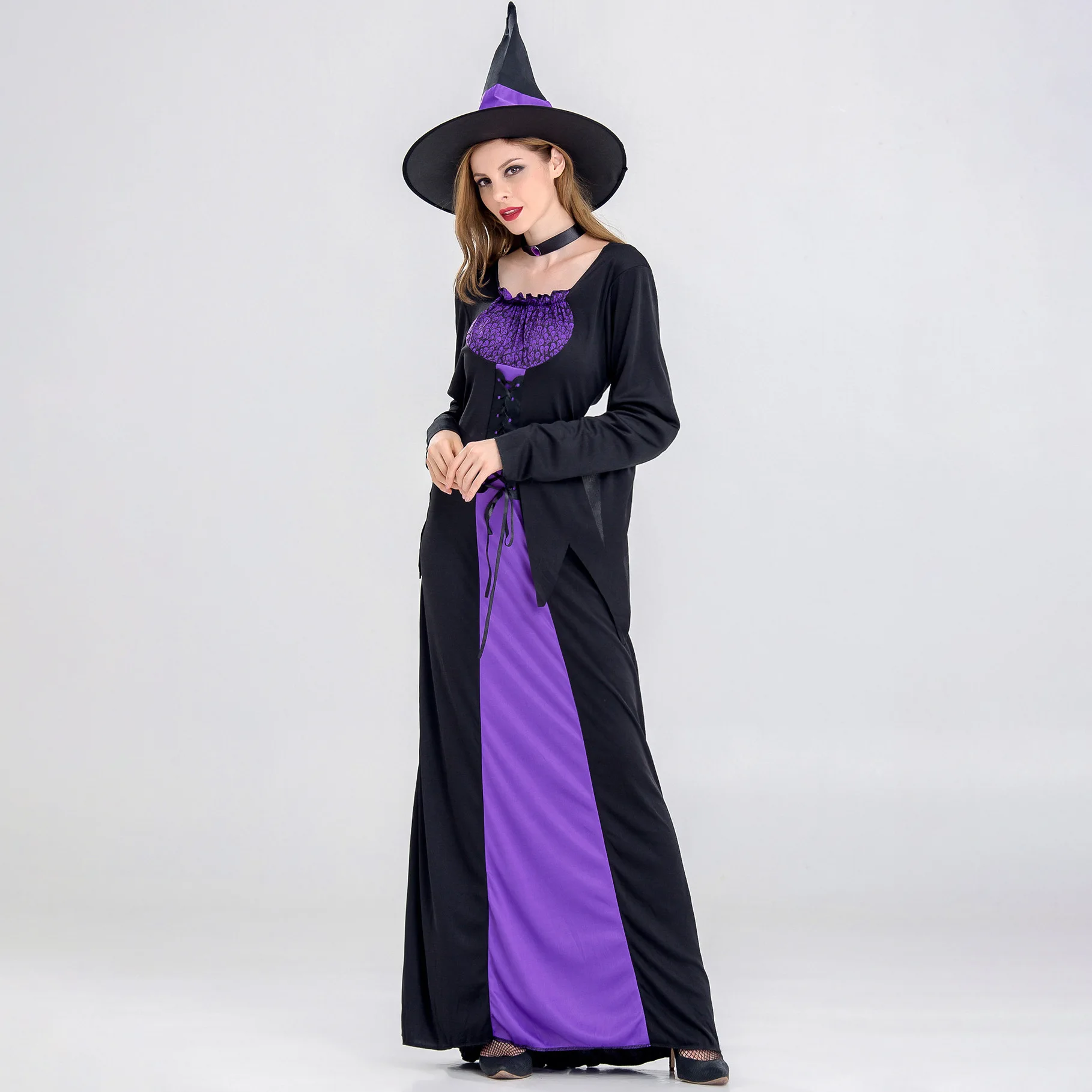 Traje de bruxa roxo dr orm palco desempenho bola masquerade roupa feminina loween