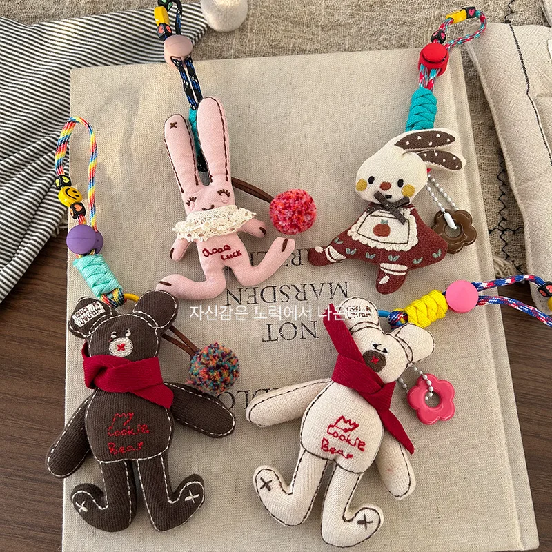 Keychain Charm Cute Cartoon Bear Rabbit Cotton Filled Fabric Apron Cat Mermaid Brooch Bag Pendant Multicolor Lightweight Small