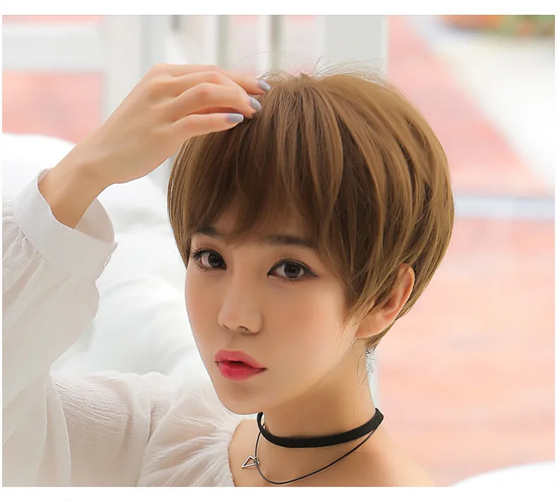 Korea Style Hair Extensions Synthetic Fashion Young Female Wigs Breathable Head Cover Short Straight Fluffy Wig Hat for Women