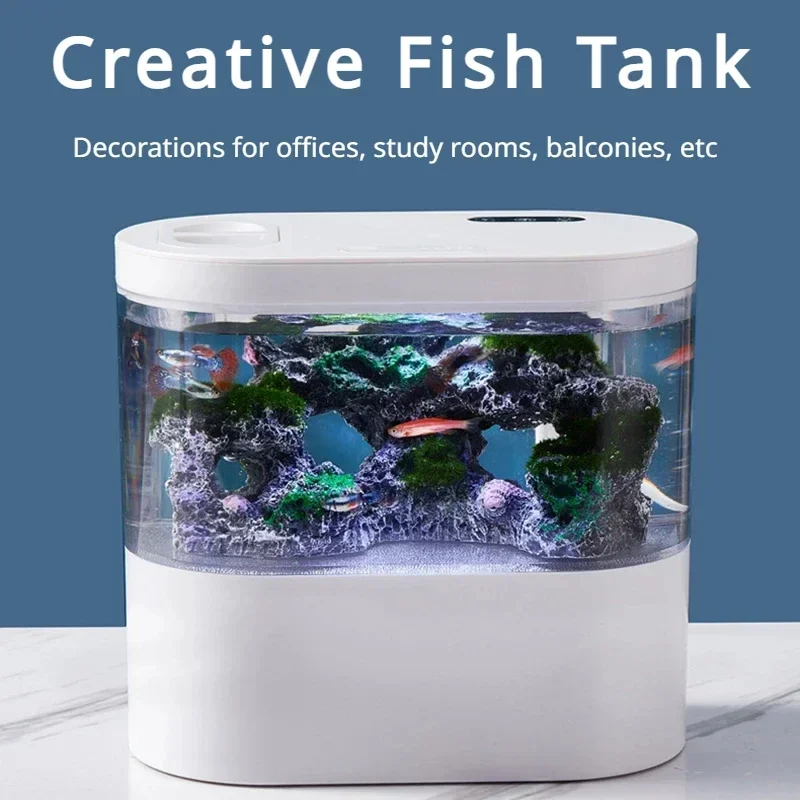 Desktop Creative Mini Aquarium Fish Tank with Biochemical Filtration System LED Light Betta Fish Ecological Water Cycle