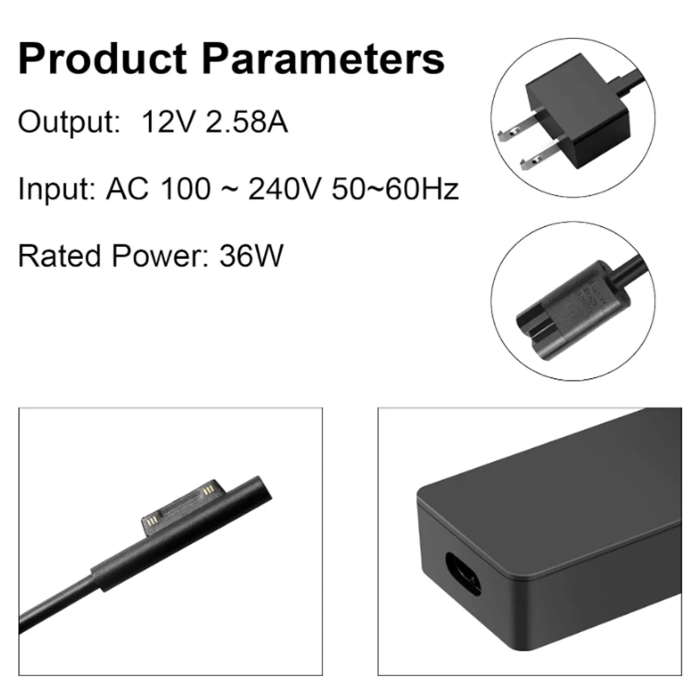 36W 12V 2.58A Power Adapter Charger Compatible with Surface Pro 3 Pro 4 (Intel Core i5 i7) Pro 5-2017 with USB Charging Port