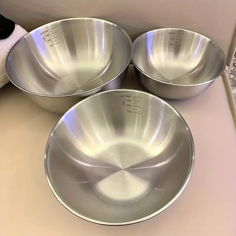 Set of 3 Stainless Steel Mixing Bowls with Measurements, Suitable for Home Use, Thickened for Mixing and Kneading,Ideal for Eggs image 2