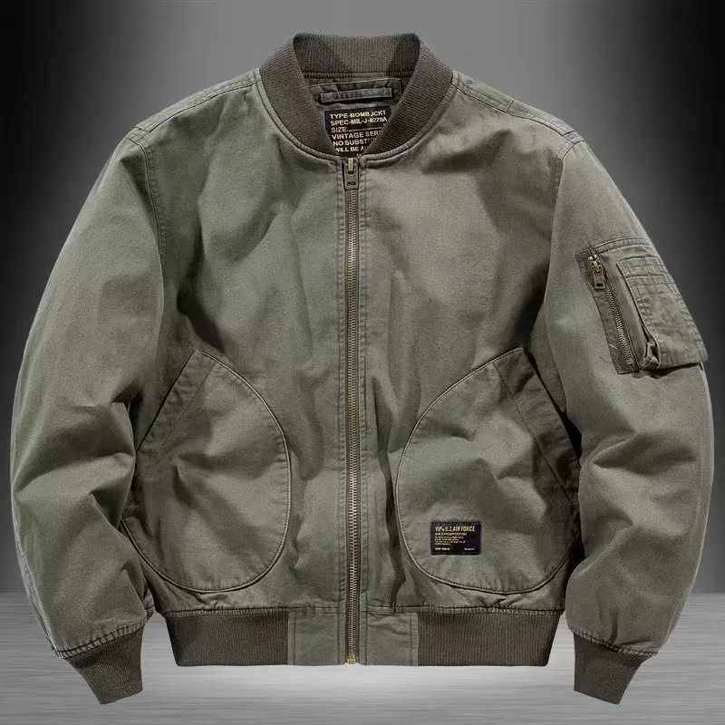 American Style Baseball Jacket Men's Spring Autumn Pilot Jacket Casual Workwear Coat Loose Fit Youth Fashion Long Sleeve Zipp...