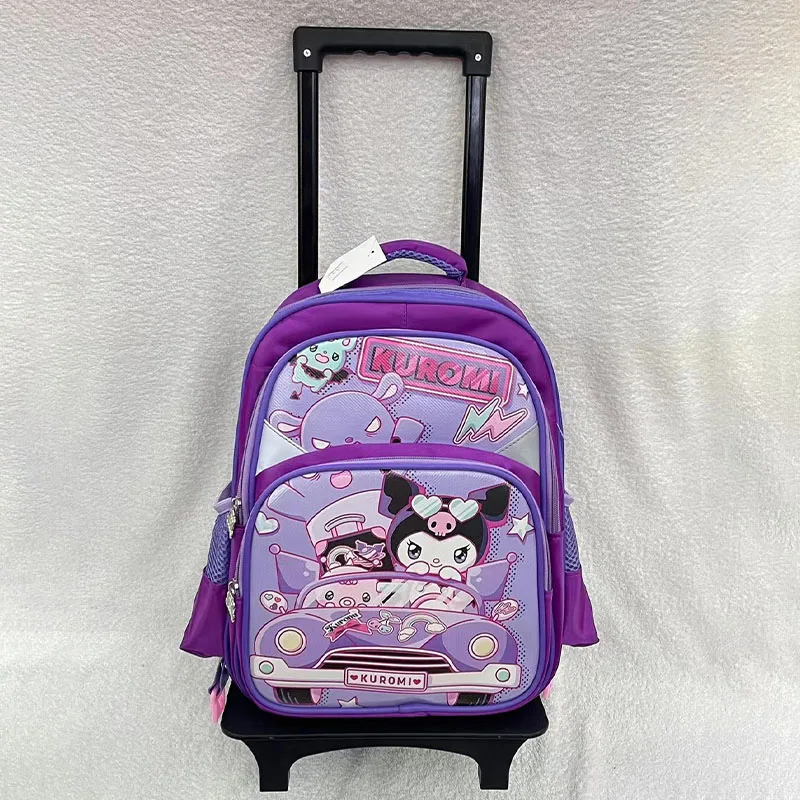 Sanrios Melody Cinnamoroll Trolley Schoolbag Detachable Anime Kuromi Backpack with Wheel Student Large Capacity Burden Reduction