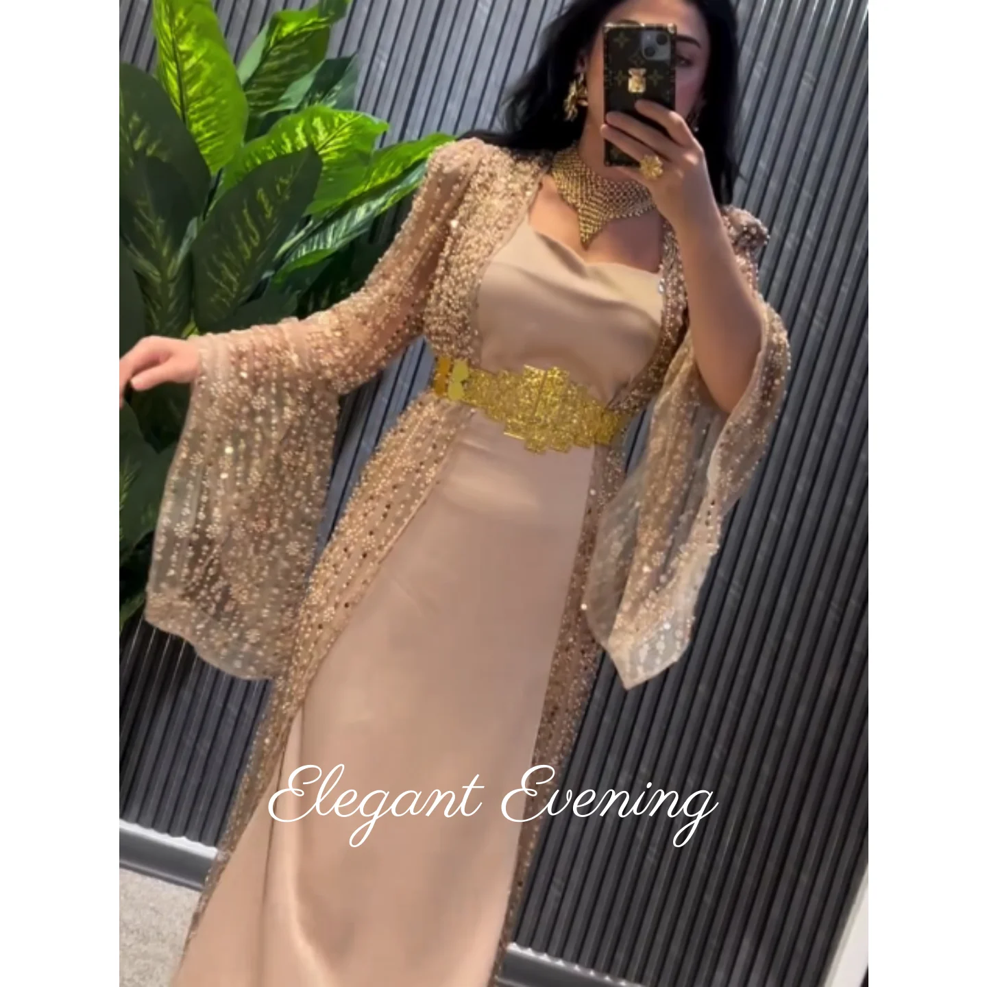 Purple Elegant Prom Dresses Square Neckline Long Sleeves Evening Party Dresses Sequins Beaded Wedding Guest Gowns Customized image 5