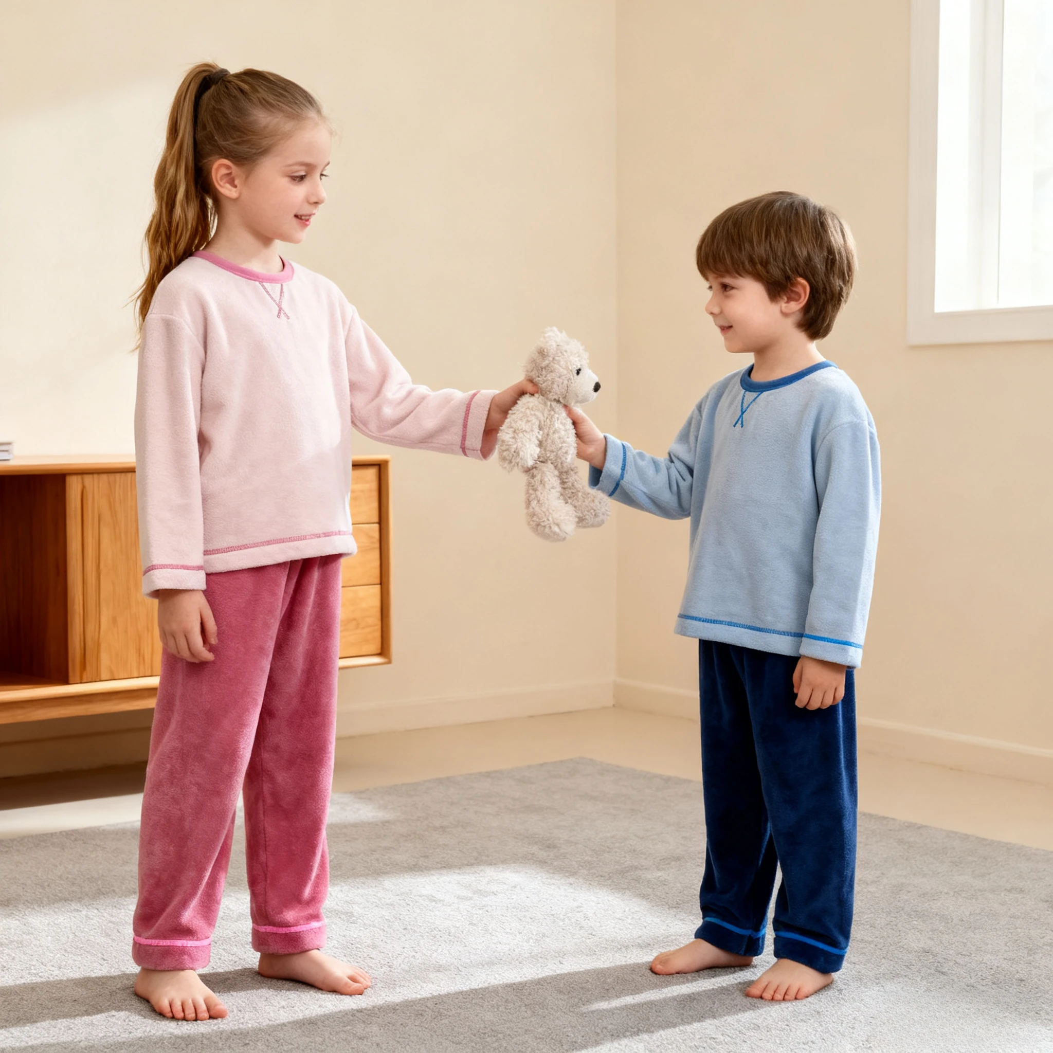 

4-16 Years Teen Kids Coral Fleece Pajama Set Boys Girls Winter Thermal Home Wear Pullover Sleepwear Casual Warm Thick Loungewear