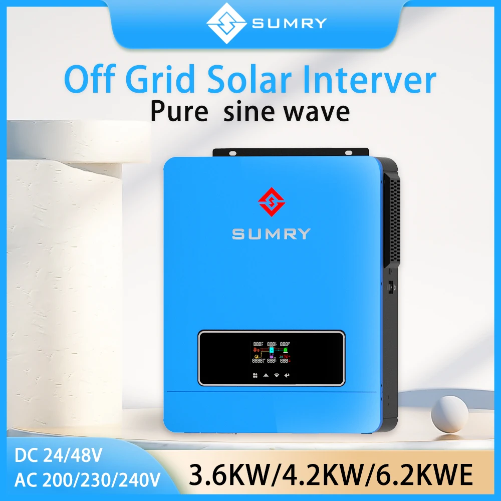 Sumry on/ Grid 4200w Solar Inverter 24V 50/60HZ Hybrid Inverter 220/230V Dual AC Pure Sine Wave MPPT 120A Solar Charger