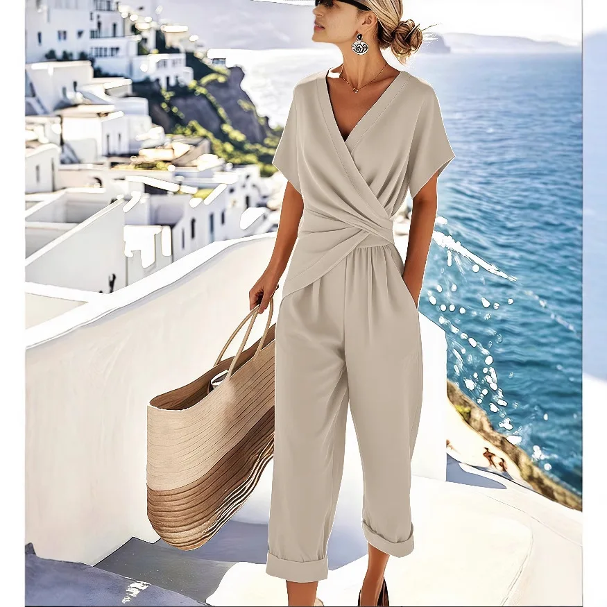 Two Piece Sets Women Pant Set Short Sleeve V Neck Shirt Irregular Tight Waist Long Pants Casual Work Y2k Streetwear 2026 Summer
