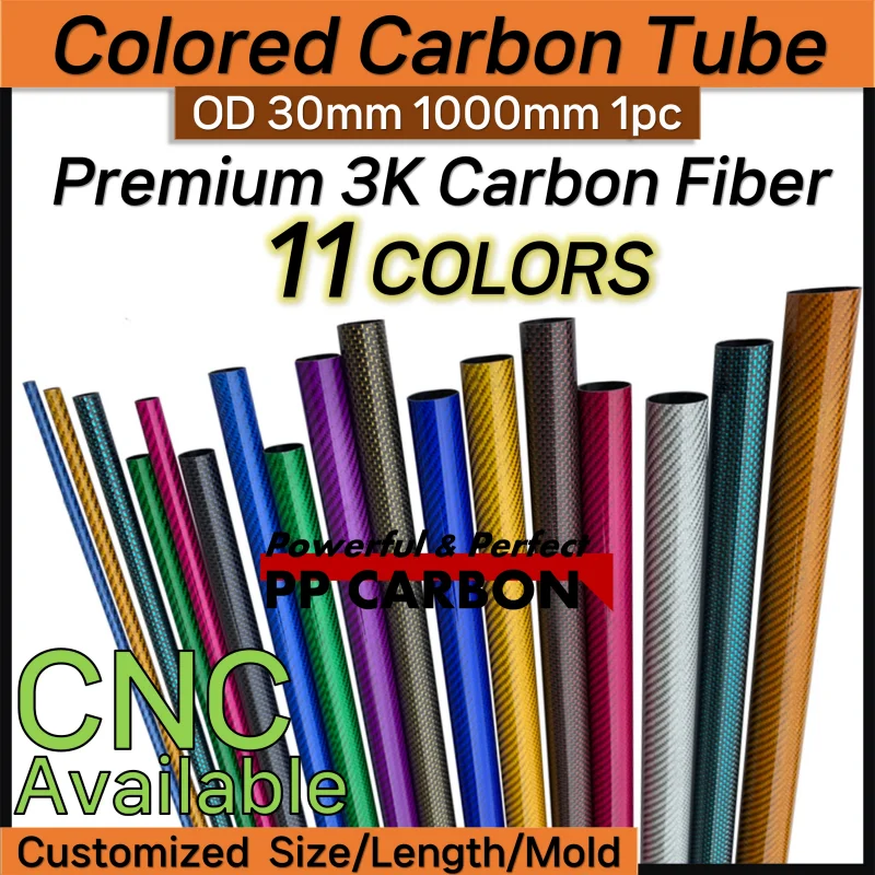 1pc/lot 1000mm Carbon Fiber Tube For RC Drone Parts OD 30mm Colored Carbon Tube Red Green Purple Blue Orange Silver 3K Material