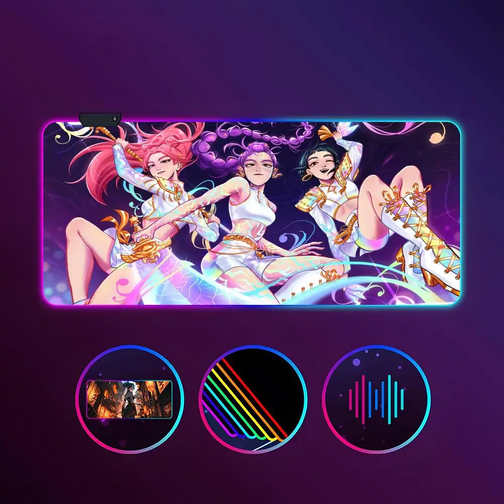 

Коврик для мыши KPop Demon Hunters RGB светящийся 900X400 мм большой настольный коврик Нескользящий очень большой игровой офисный коврик для мыши
