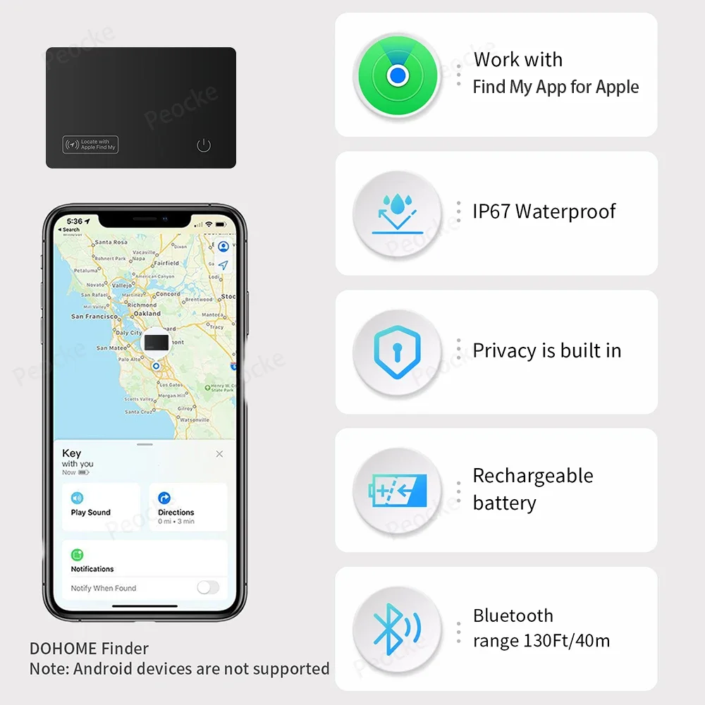 Tracker Card for Wallet Support Find My APP for Apple ios System GPS Locator Key Bag Lost Search Tag Ultra Thin Wireless Charge