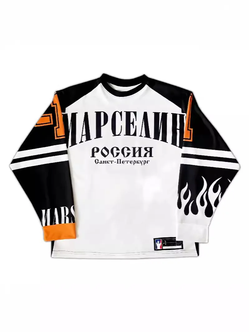 

Y2k марселин Jersey Long Sleeves T-shirt Harajuku Streetwear Casual Baseball Jersey Casual Top Oversized Vintage Men Clothing