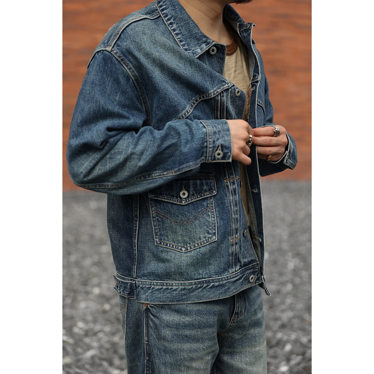 

Second Order Washed Jean Jacket Vintage Style Selvedge Denim Coat For Men Blue