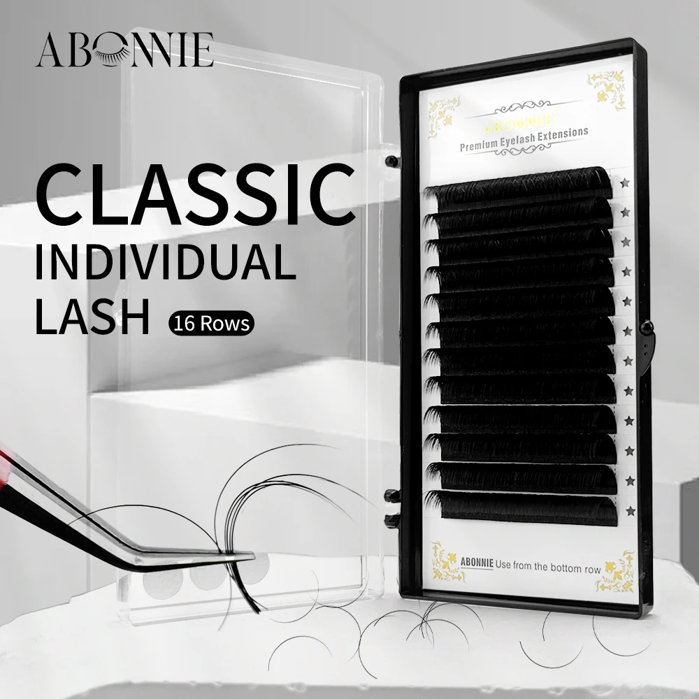Abonnie Eyelashes Extension Silk Soft Professionals Individual Eyelash Extensions 16 Lines/Tray C/D Curl False Lashes Classic