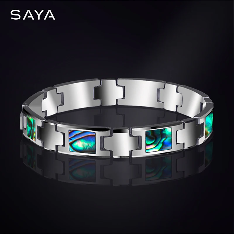 20CM Length Tungsten Carbide Bracelets Inlay Colorful Deep Sea Shells for Men Fashion Chain Jewelry