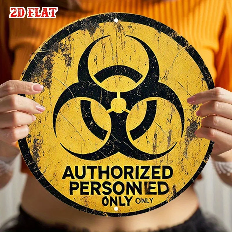2D Flat, 1pc Vintage Biohazard Symbol Round, Metal Wall Art with 