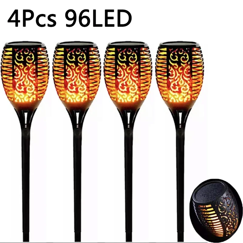 1/2/4Pack 96LED Zonne-verlichting Vlam Flikkerende Zaklamp Outdoor Waterdichte Tuin Decoratie Gazon Pad Yard patio Vloer Nachtlampje