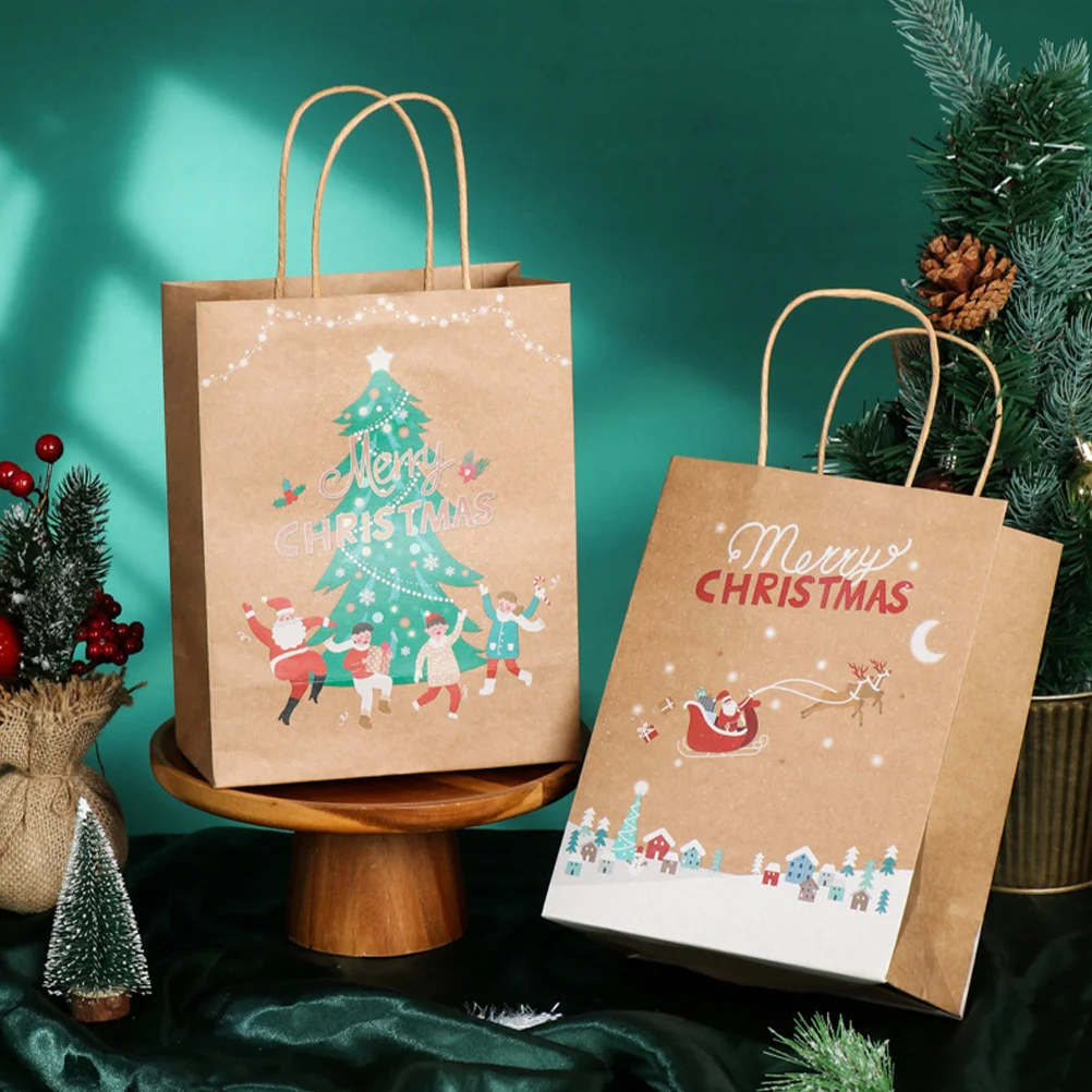 

25Pcs Christmas Gift Bags Paper Handheld for Candies Snacks Small Crafts Xmas Party Favors Treats Packaging Christmas Bags