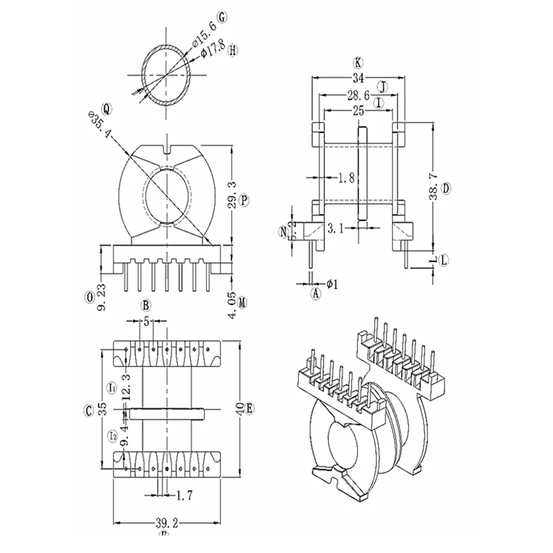 PQ4040 soft core PC44 materiale e 2 sezioni bobina orizzontale 7 + 7 4 set/lotto